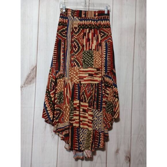 Farm Rio Skirt Ladies Small‎ Brown Asymmetrical Linen Blend Bohemian 70s - Picture 1 of 9